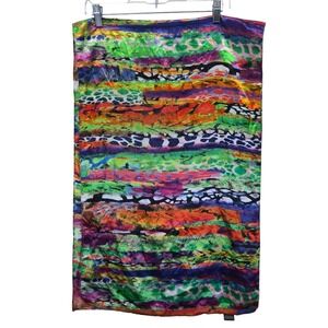 Evolve Firstline USA Scarf Multicolor Abstract Animal Print Wrap 56x17 Dopamine